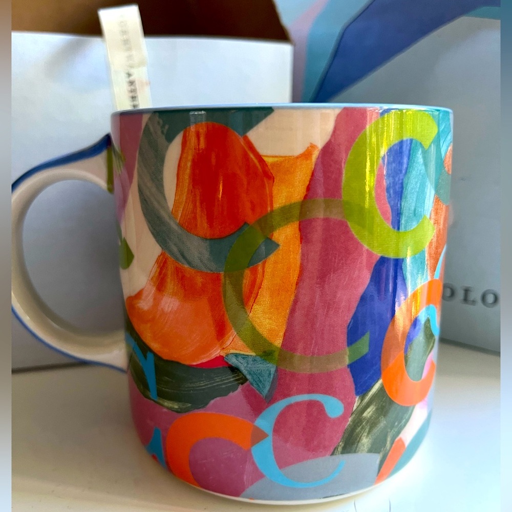 Anthropologie letter C Multicolored Ceramic Mug NWT and bag